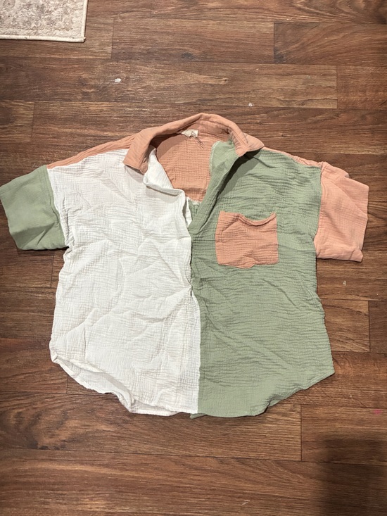 entro Tops - entro Peach Gauze Short Sleeve Top